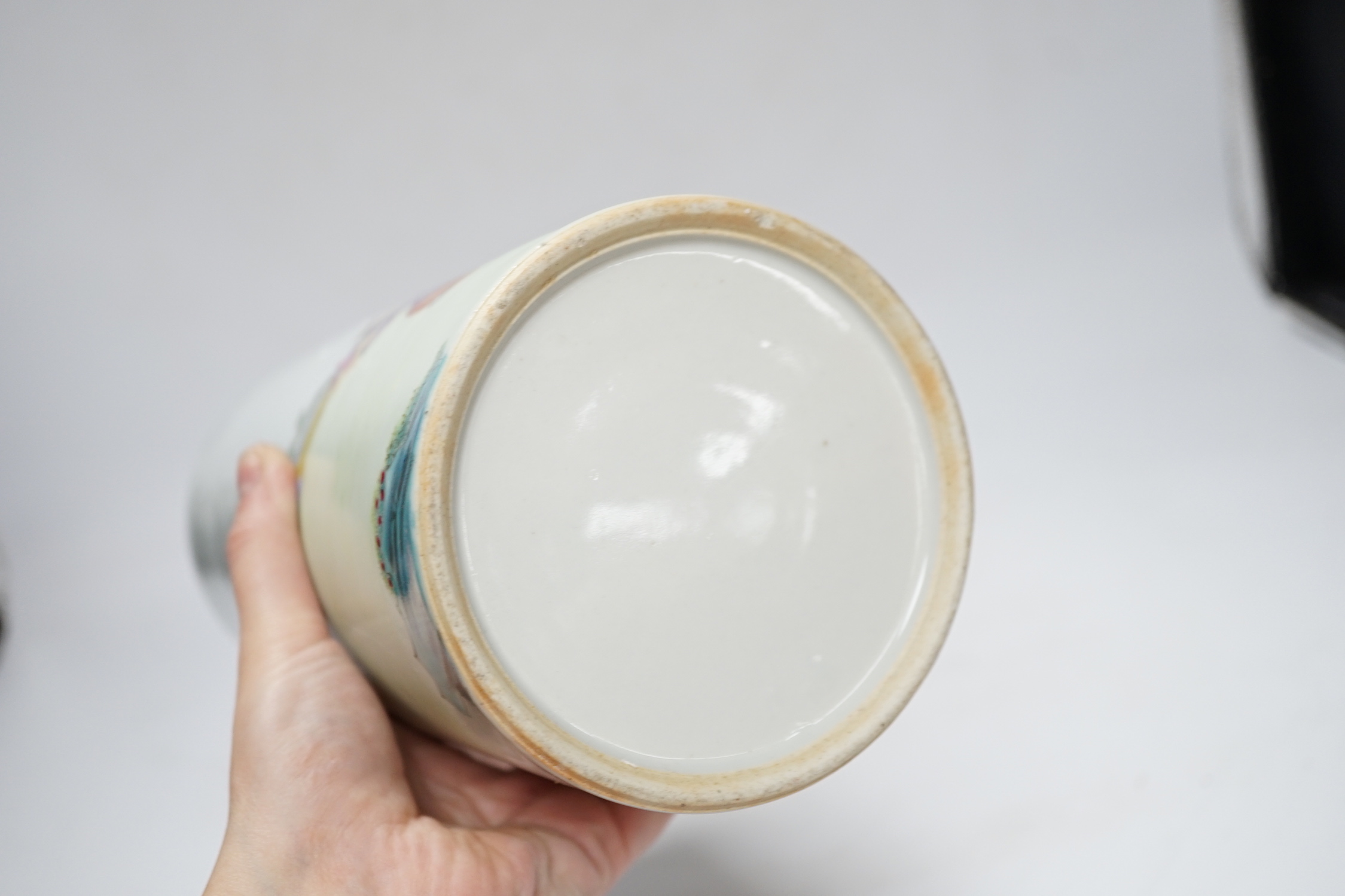A Chinese famille rose cylinder vase, 28cm high